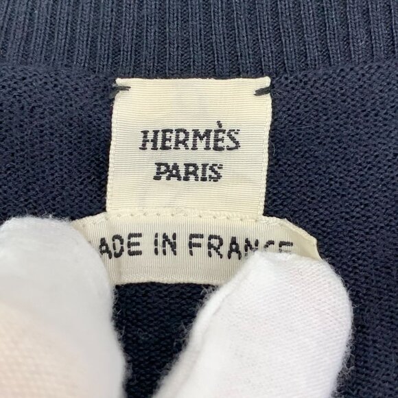 Hermès Paris Chain Print Silk & Cashmere Button Cardigan Navy & White Size 34 XX - Picture 3 of 8
